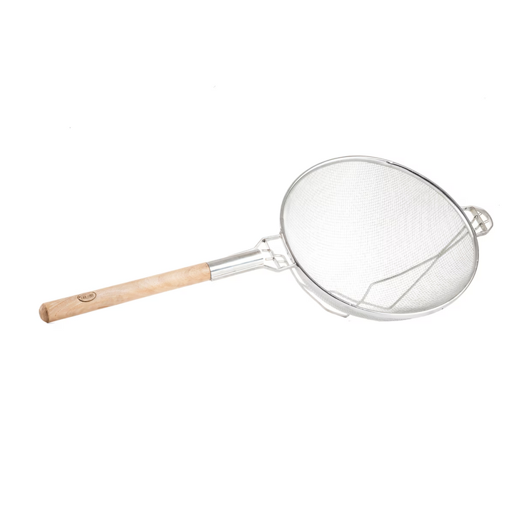 Tablecraft 1024 33.5" Reinforced Wood Handle Medium Mesh Strainer