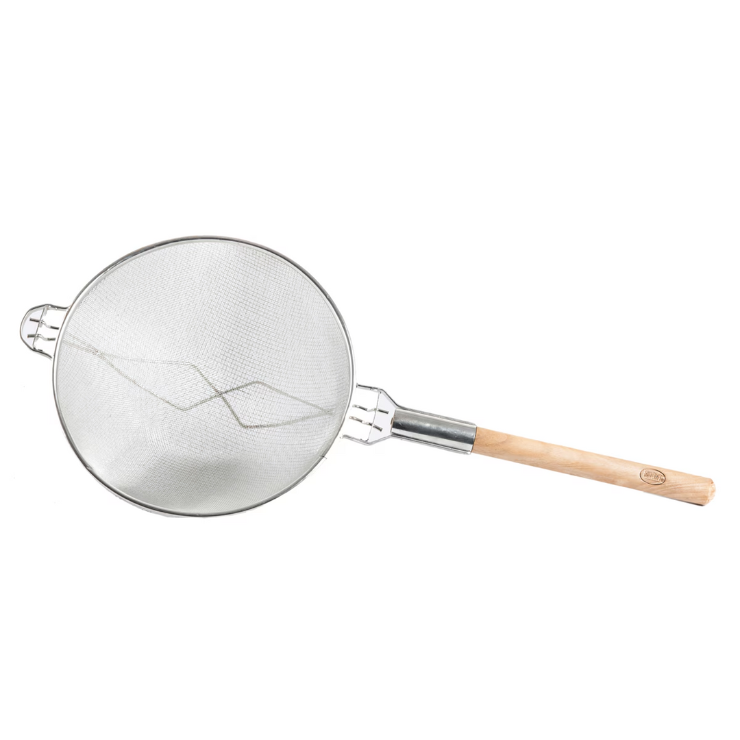 Tablecraft 1024 33.5" Reinforced Wood Handle Medium Mesh Strainer