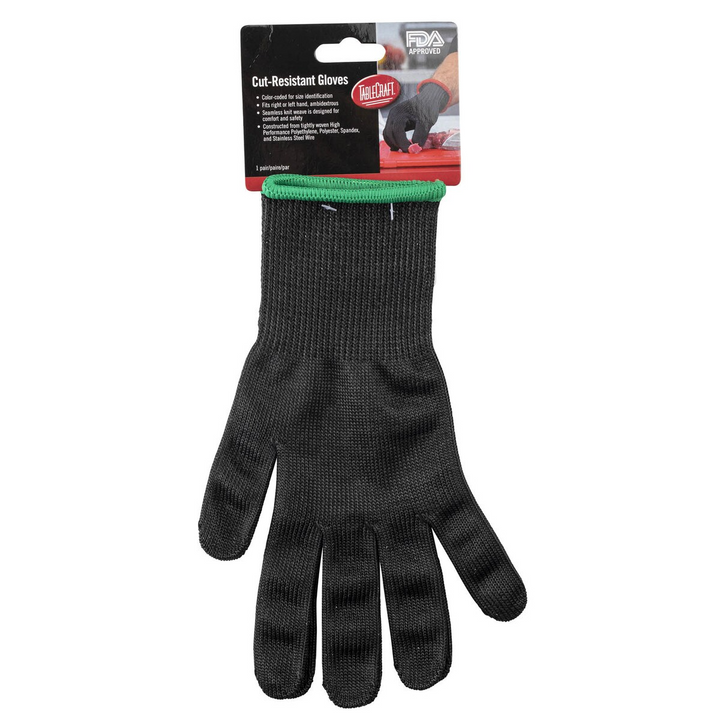 Tablecraft The Protector 11209 Medium Cut Resistant Black and Green Gloves