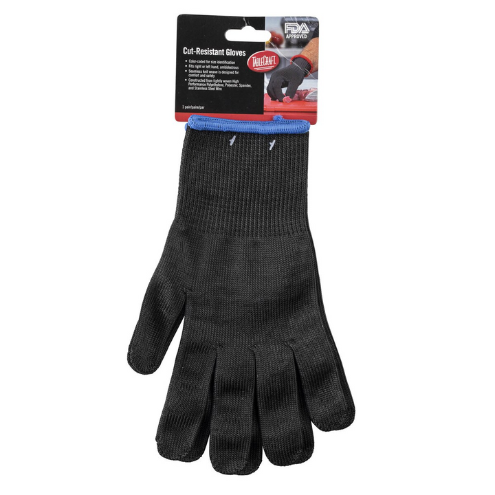 Tablecraft The Protector 11210 Large Cut Resistant Black and Blue Gloves