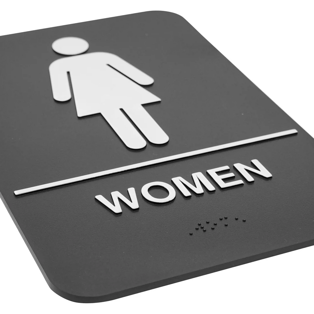 Winco SGNB-606 W/Braille Restroom Sign "Women" 6x9
