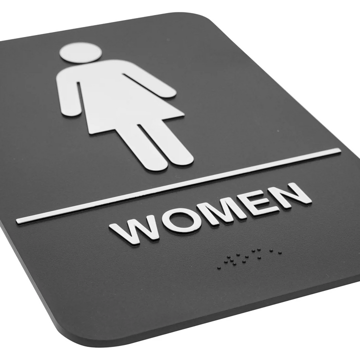 Winco SGNB-606 W/Braille Restroom Sign "Women" 6x9