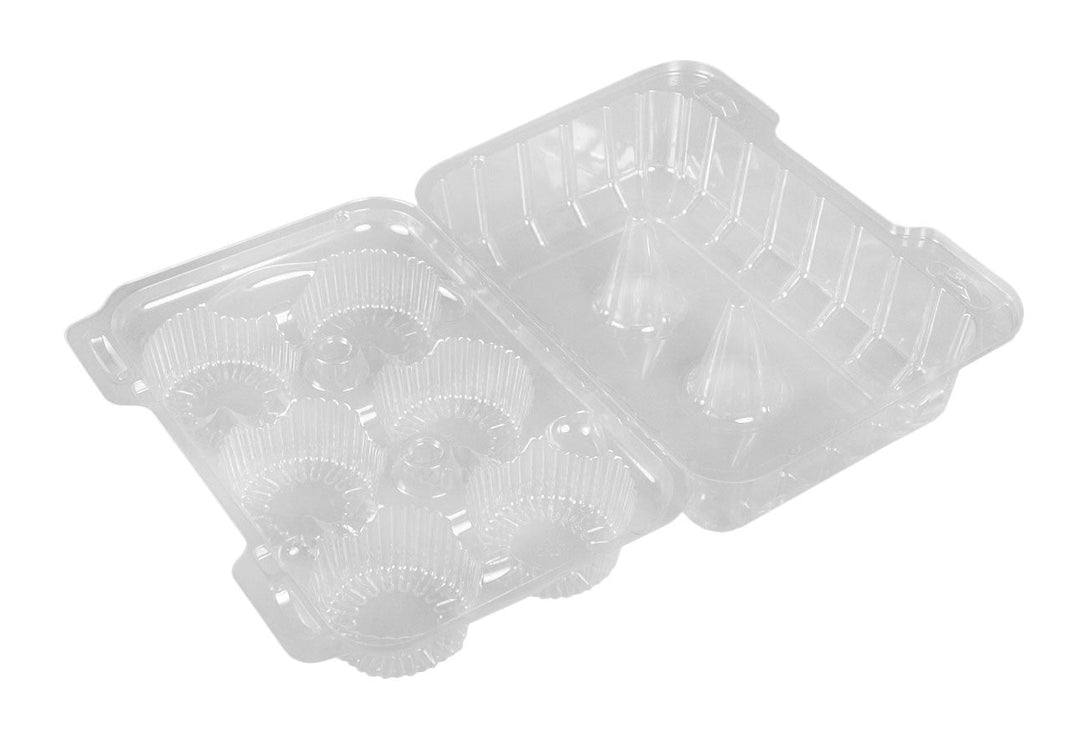 6 Cup Clear Hinged Plastic Cupcake Containers