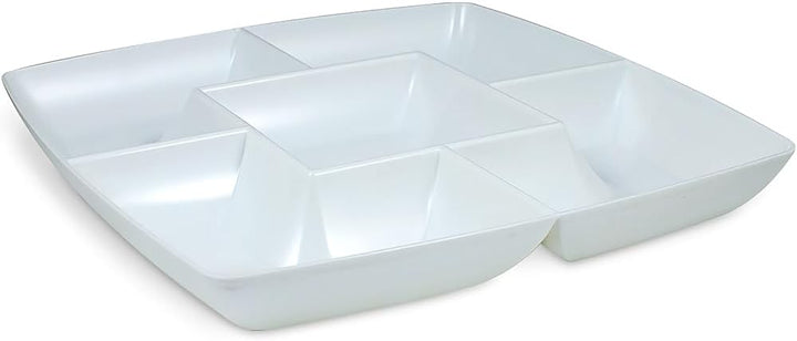 Maryland Plastics 12" White Square Plastic 5-Section Chip & Dip Tray