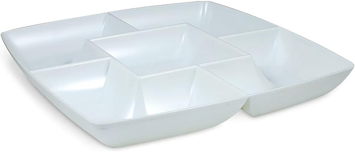 Maryland Plastics SQ12150 12" White Square Plastic 5-Section Chip & Dip Tray Maryland Plastics