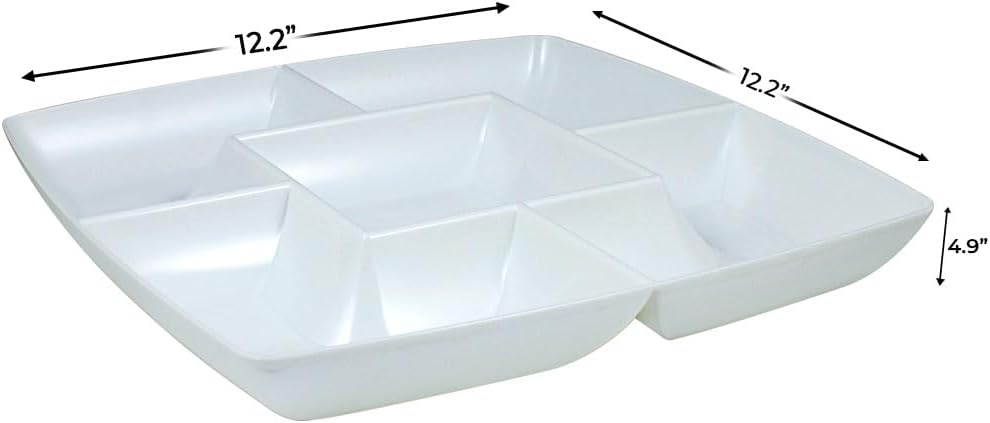 Maryland Plastics SQ12150 12" White Square Plastic 5-Section Chip & Dip Tray Maryland Plastics