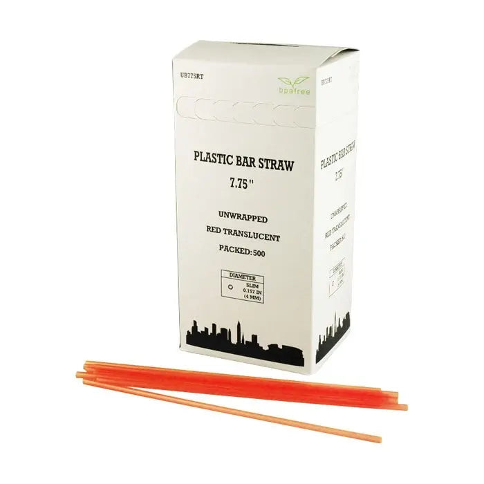 7-3/4" Red Slim Bar Straws