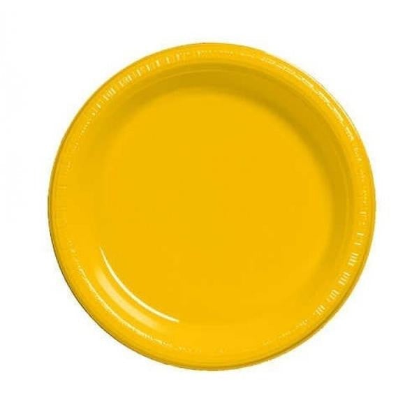 7" Round School Bus Yellow Plastic Plates