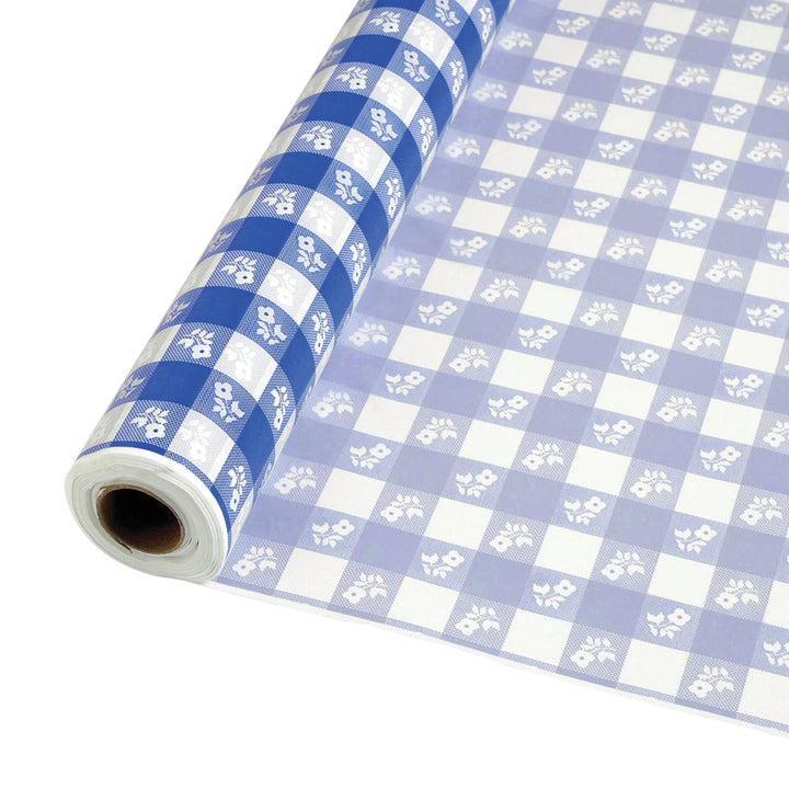 Blue Gingham 40" X 150' Roll Tablecover Tablemate