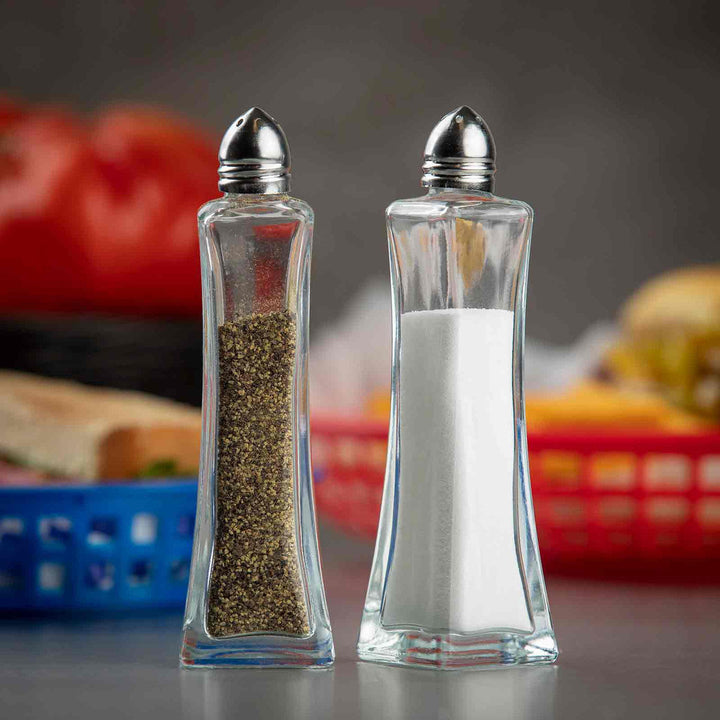 Tablecraft 81 2 Oz Metro Glass Salt & Pepper Shaker with Chrome Plated Tops Tablecraft