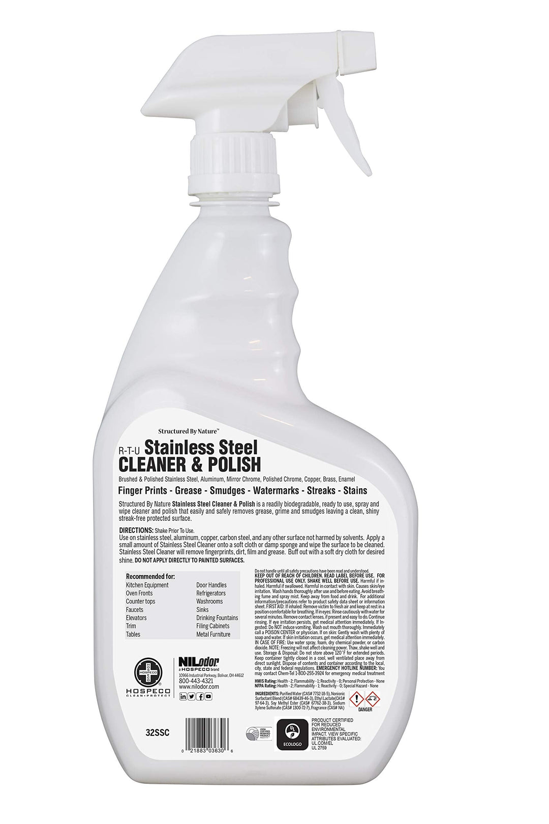 Nilodor 32SSC 32 oz Super Stainless Steel Cleaner & Polish Spray Quart Nilodor