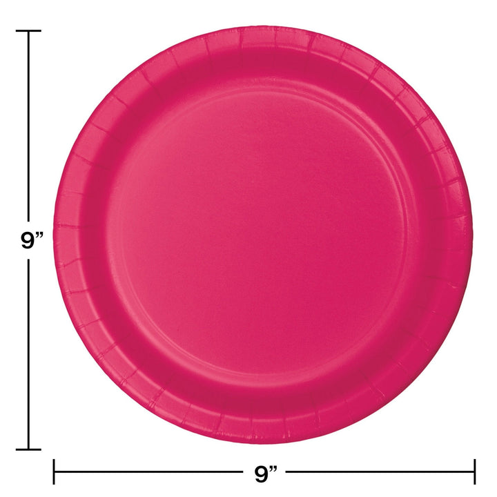 9" Round Hot Magenta Paper Plates