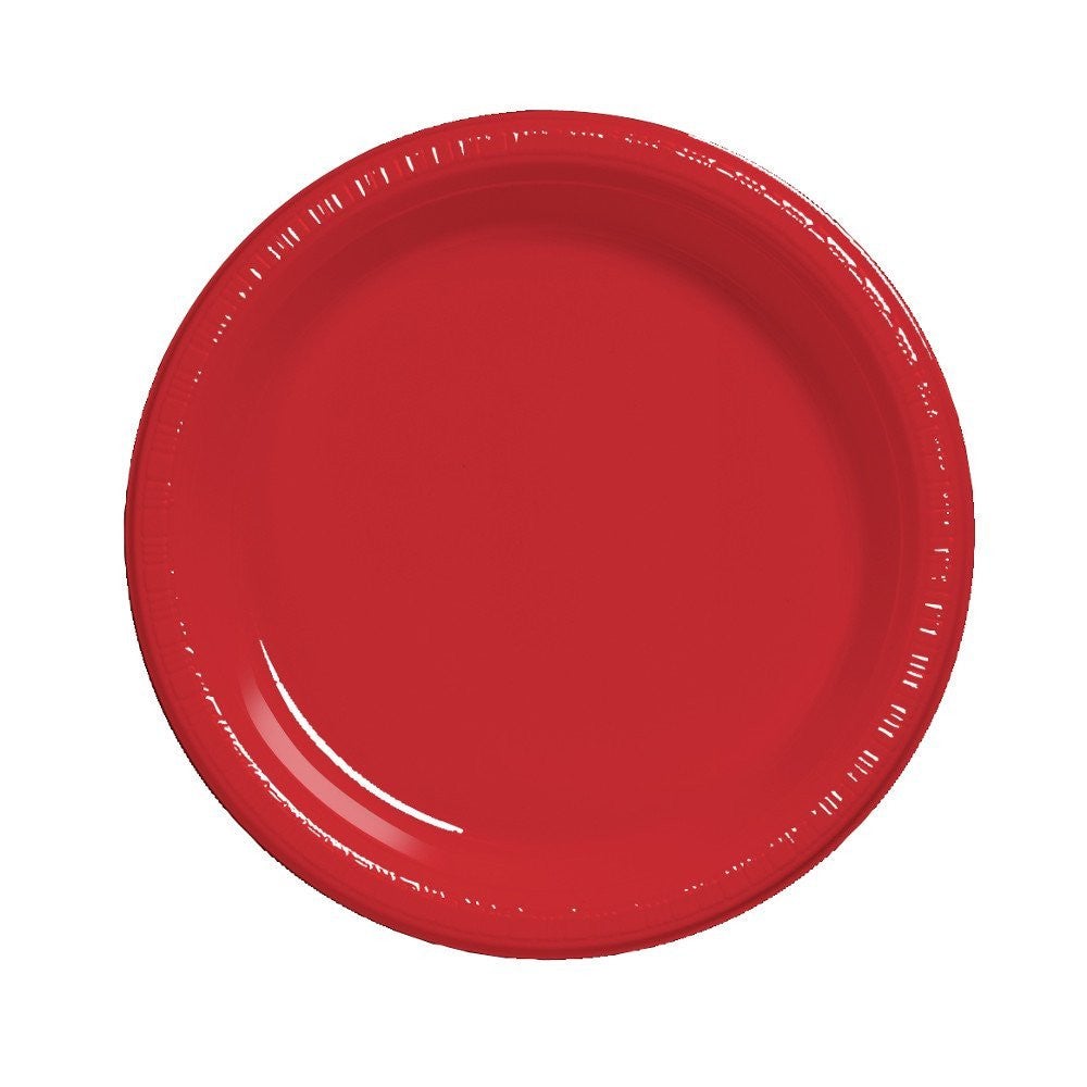7" Round Red Plastic Plates
