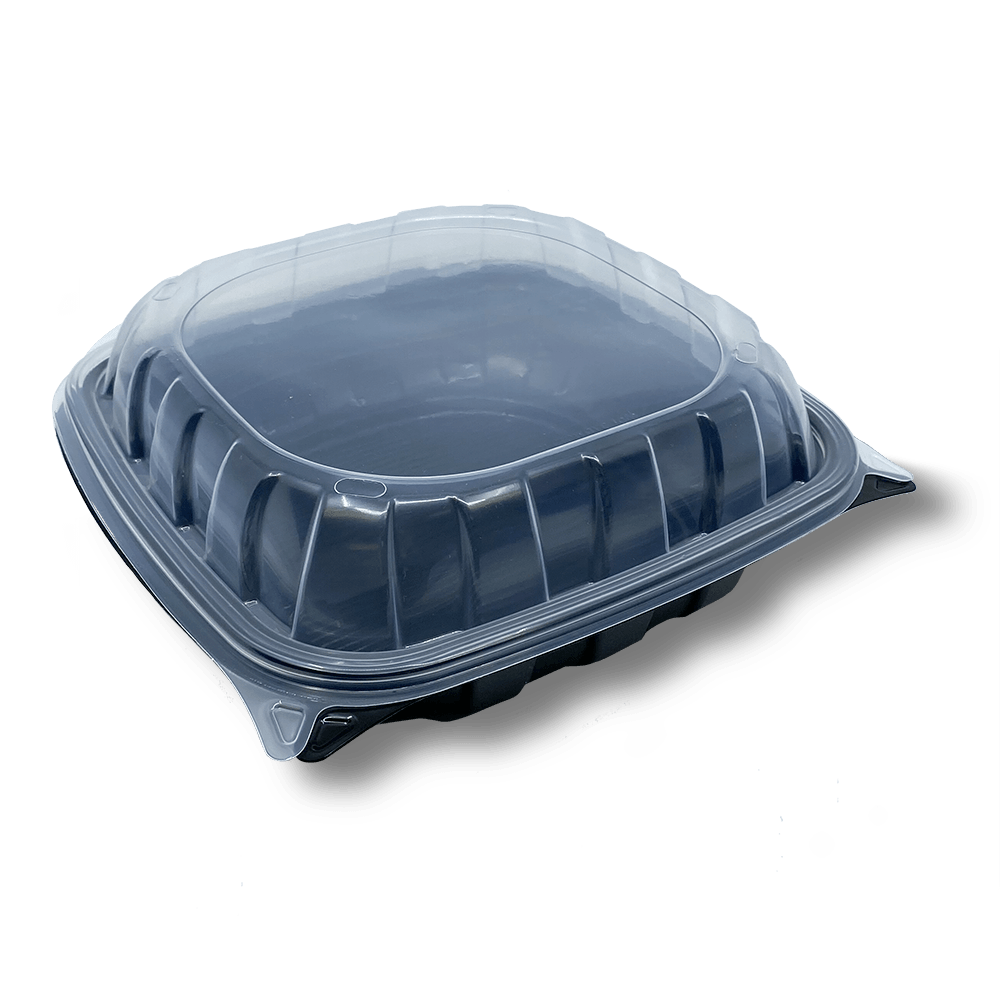 9 x 9 Hinged Container Black with Clear Lid 58 oz