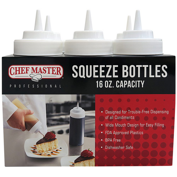 Chef Master 90208 16 Oz Clear Squeeze Bottle 6/PK