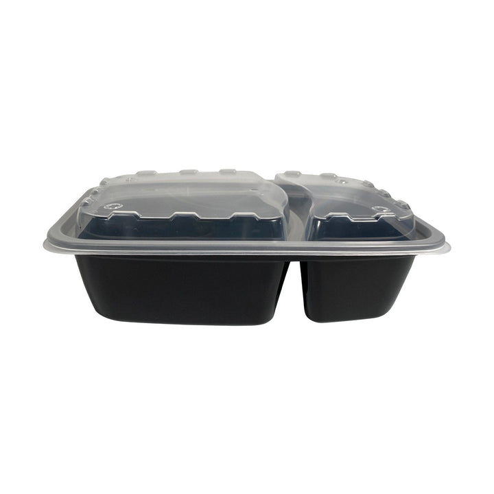 CuBE CR-M2932B 28 Oz 2-Compartment Black Bottom Rectangle Container With Lid 150/Case CuBE