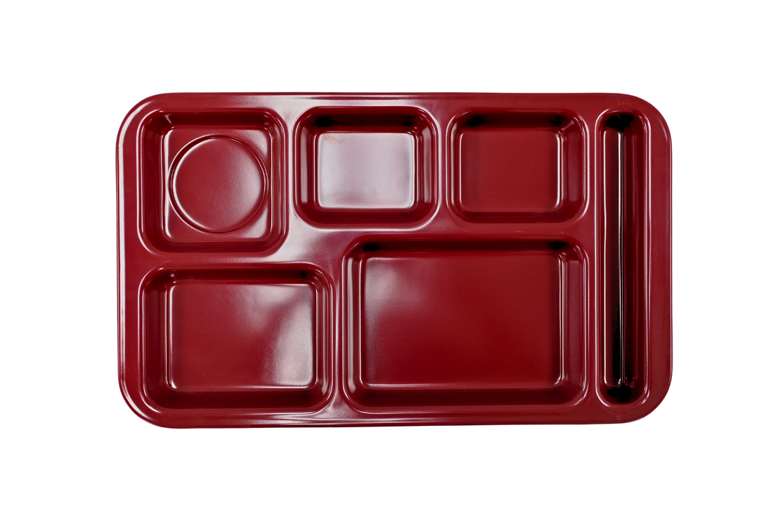 Carlisle 4398285 Dark Red Right Hand 6-Compartment Melamine Tray 15" x 9"