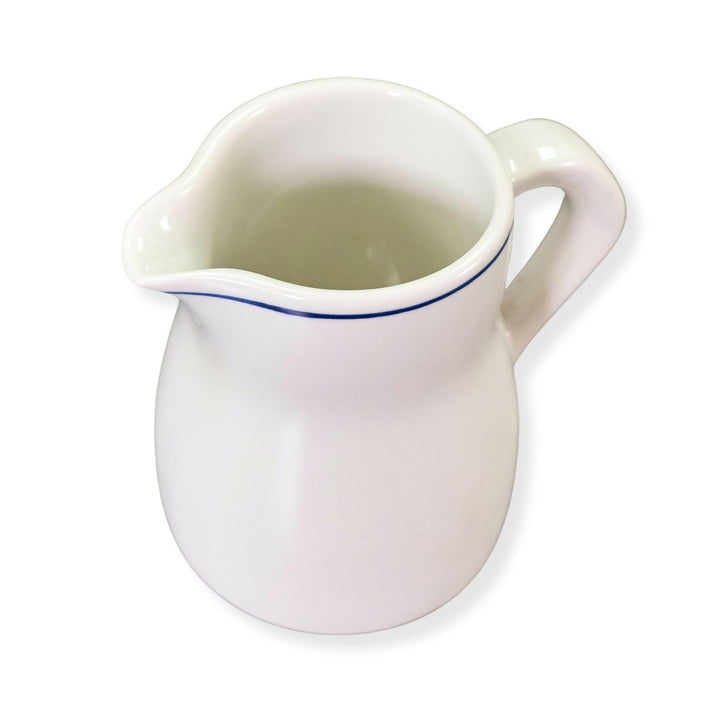 Dudson 3QKM625U White 9 oz Jug Creamer with Blue Line Dudson