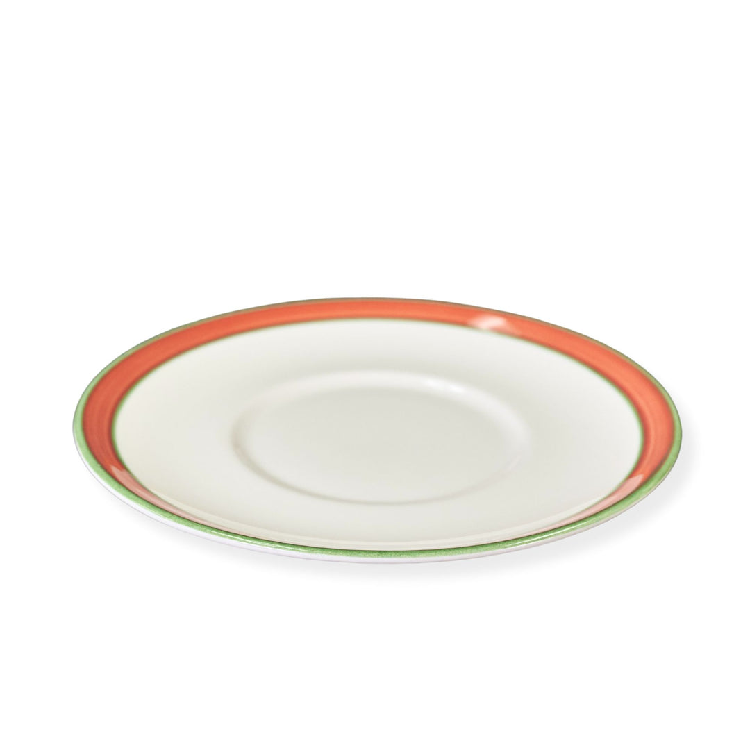 Dudson 2QDT101G White 6.5" Saucer with Terracotta and Green Band Wrap