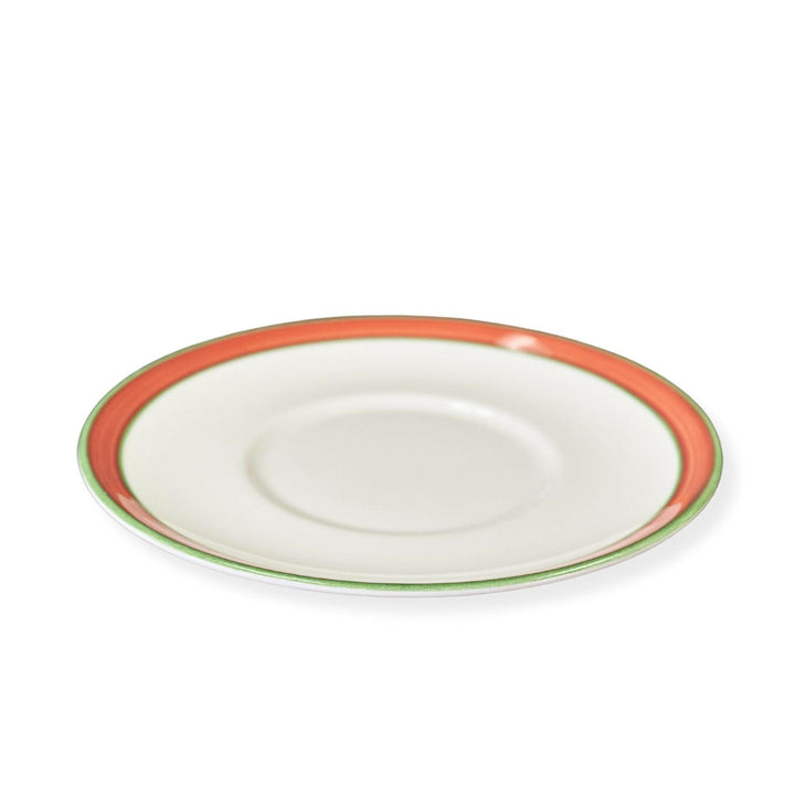 Dudson 2QDT101G White 6.5" Saucer with Terracotta and Green Band Wrap Dudson