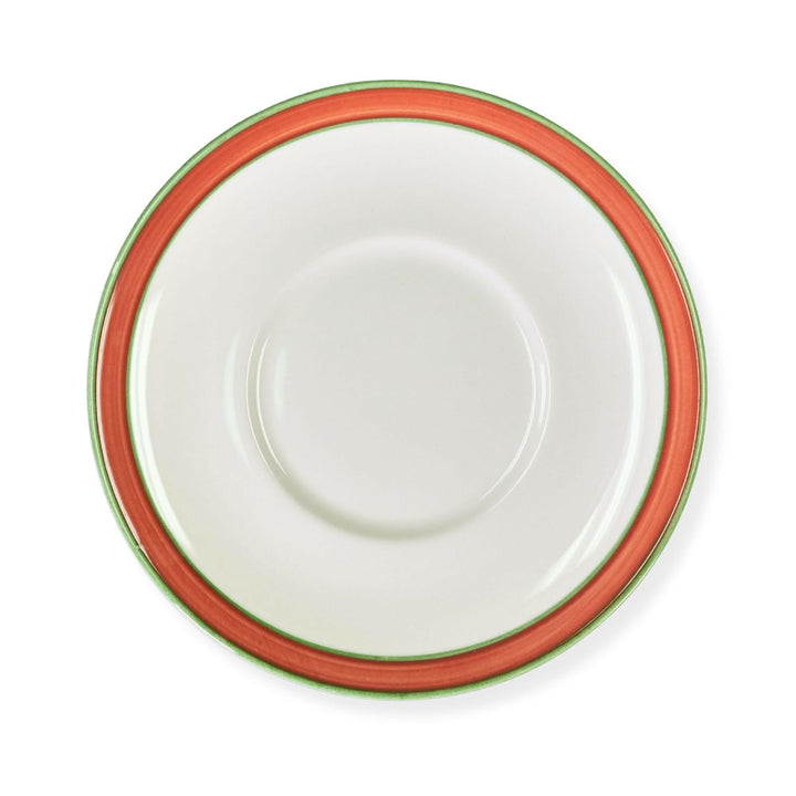 Dudson 2QDT101G White 6.5" Saucer with Terracotta and Green Band Wrap Dudson