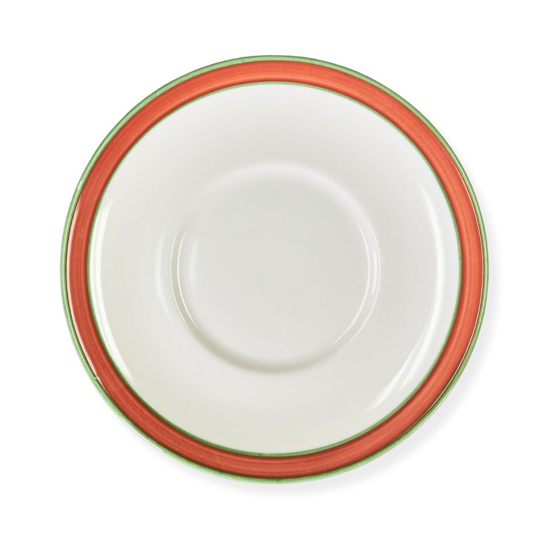 Dudson 2QDT101G White 6.5" Saucer with Terracotta and Green Band Wrap