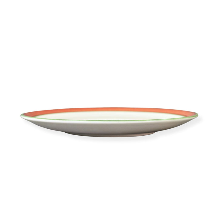 Dudson 2QDT101G White 6.5" Saucer with Terracotta and Green Band Wrap
