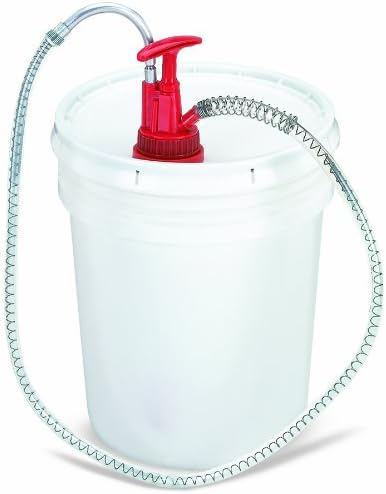 Lumax LX-1336 Red Plastic Bucket Pump with Flex Hose and Non-Drip Nozzle