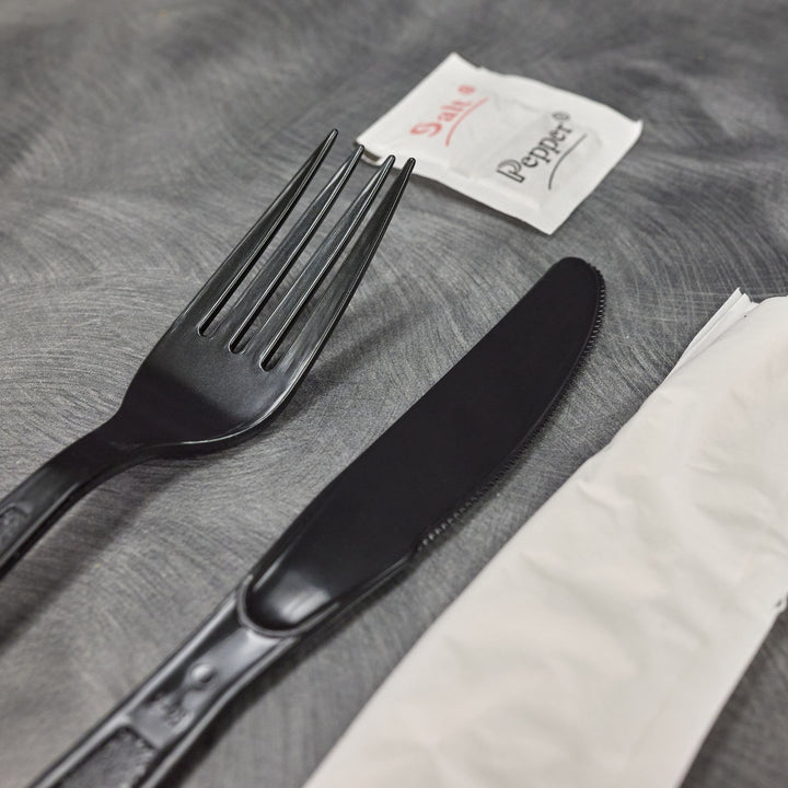 Heavy Weight Black  Plastic Fork/Knife/Napkin/Salt/Pepper 500/Case