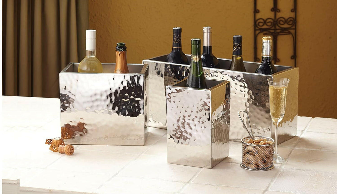 American Metalcraft DWWC1 Double Wall Stainless Steel Hammered Wine Bottle Cooler American Metalcraft
