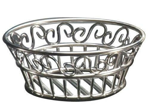 American Metalcraft SSLB94 Ironworks 9" Round Stainless Steel Scroll Bread Basket