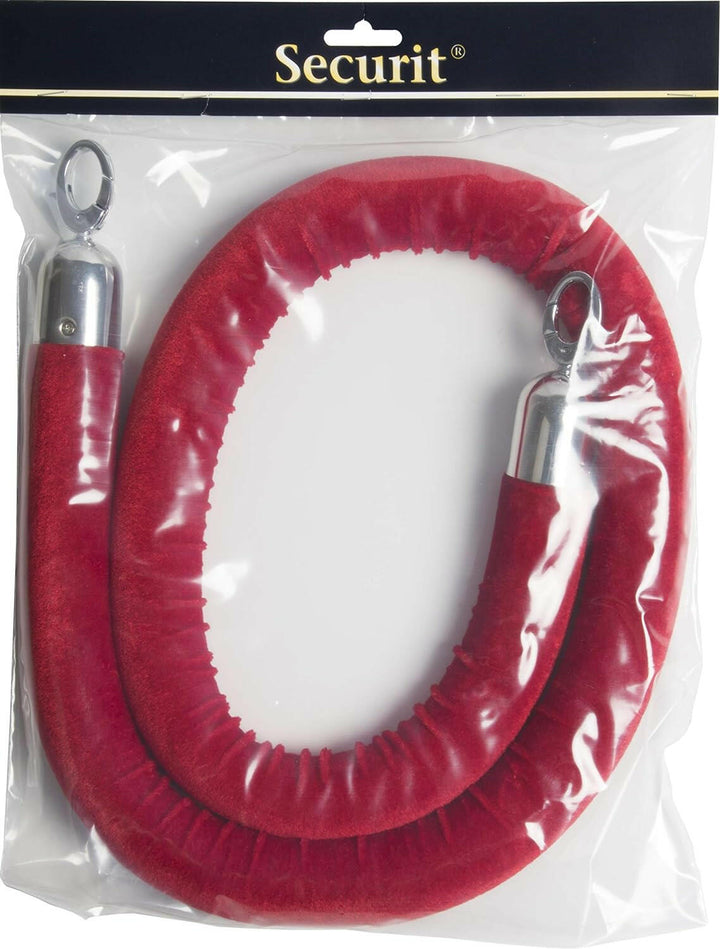 American Metalcraft RSCLRPCHRD 5' Red Barrier Rope with Silver Ends American Metalcraft