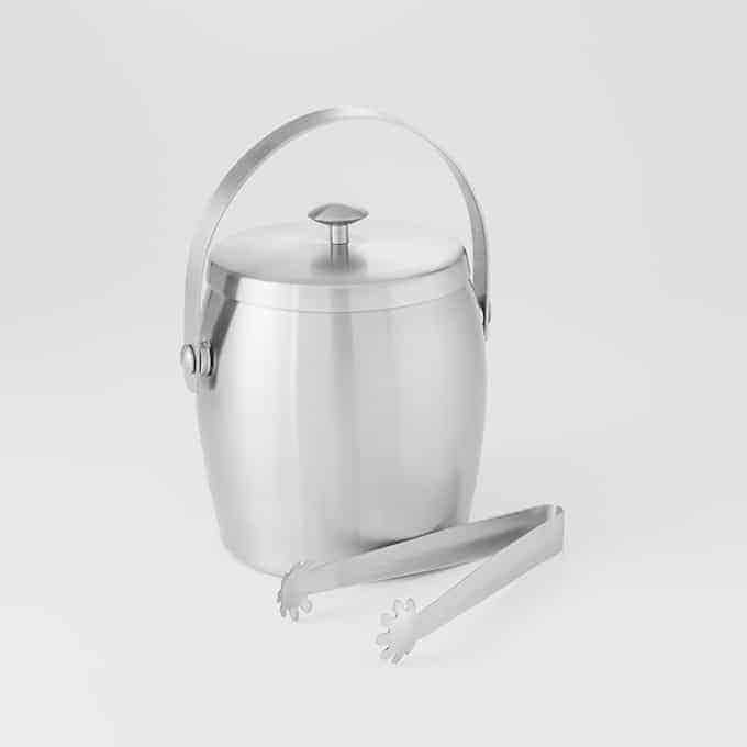American Metalcraft ISSBB8 49 oz Double Walled Satin Ice Bucket with Tongs