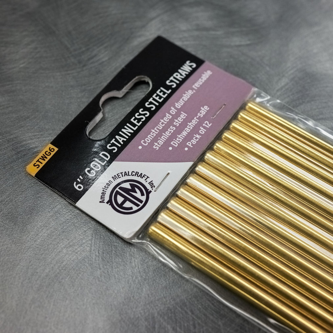 American Metalcraft STWG6 6" Gold Stainless Steel Straw 12 Pack
