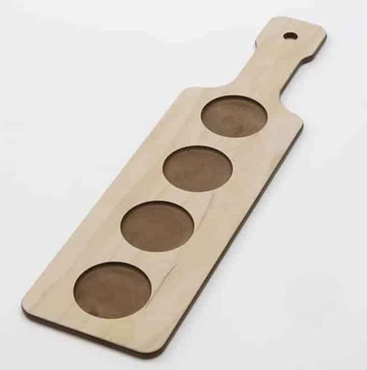 American Metalcraft FB154 15" x 4" 4 Compartment Wood Flight Serving Paddle American Metalcraft