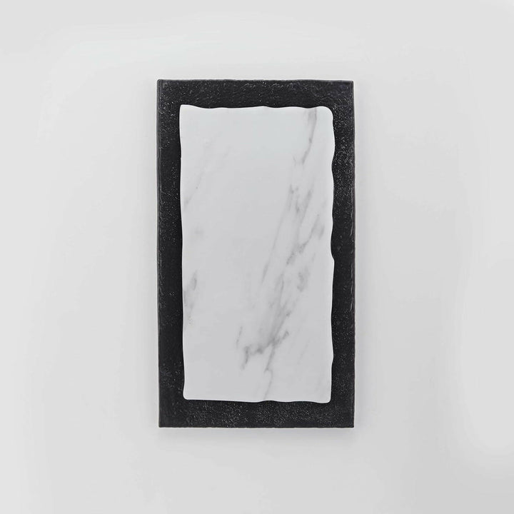 American Metalcraft MWR15 14-1/2" White Rectangular Melamine Marble Pattern Serving Board American Metalcraft