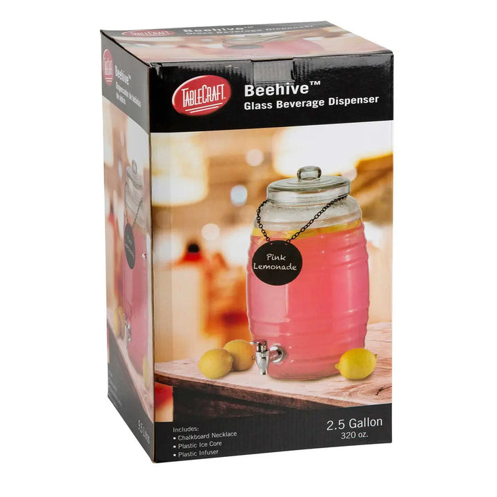 Tablecraft BDG1000 2.5 Gallon  Beehive Dispenser with Ice Core Infuser and Chalkboard Necklace Beverage Tablecraft