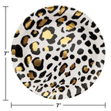 Creative Converting 354592 7" Round Black and Gold Leopard Paper Plates