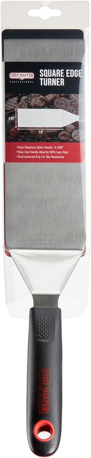 Chef Master 90282 Stainless Steel Square Edge High Heat Turner 7.5" x 2.95"