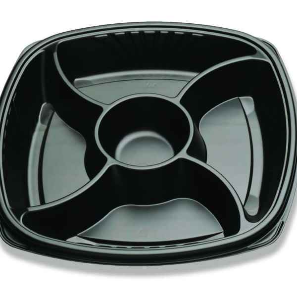 D&W Finepack 756373 Forum 14" Black Square C-Fine 4 Compartment Base with Dip Cup