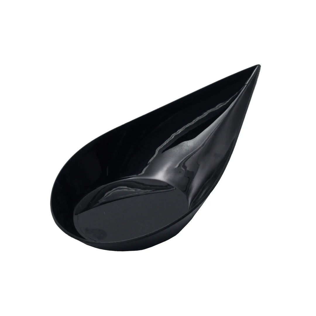 EMI Yoshi Mini Tear Drop Dish Black Plastic Disposable 4" 20 ct