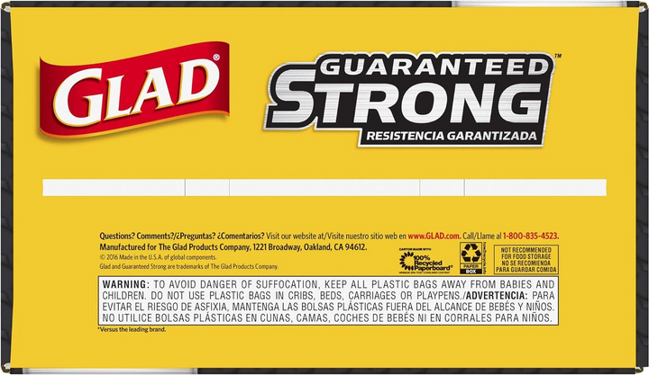 Glad 78952 Black 30 Gallon Draw String Bag Case of 90 Glad