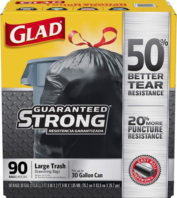 Glad 78952 Black 30 Gallon Draw String Bag Case of 90 Glad
