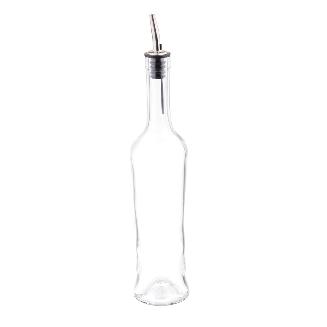 Tablecraft H933 17 Oz Glass Bottle with Stainless Steel Pourer