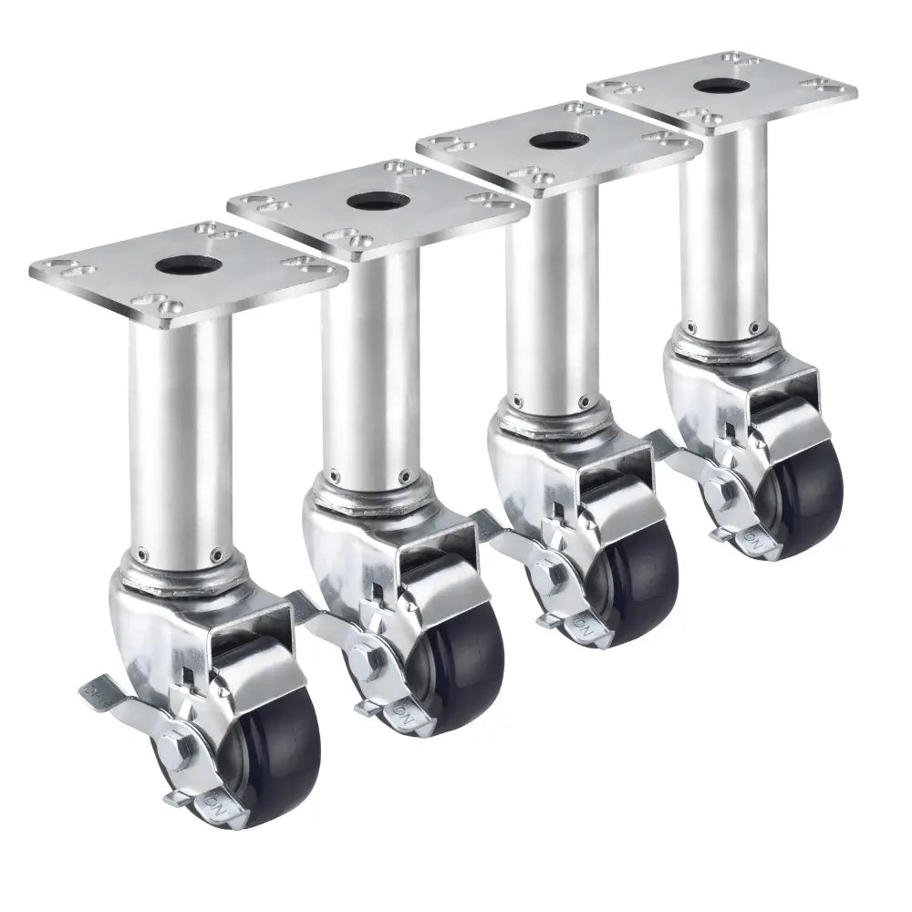 Krowne Adjustable Height Plate Caster 3 Inch Wheel with Brake