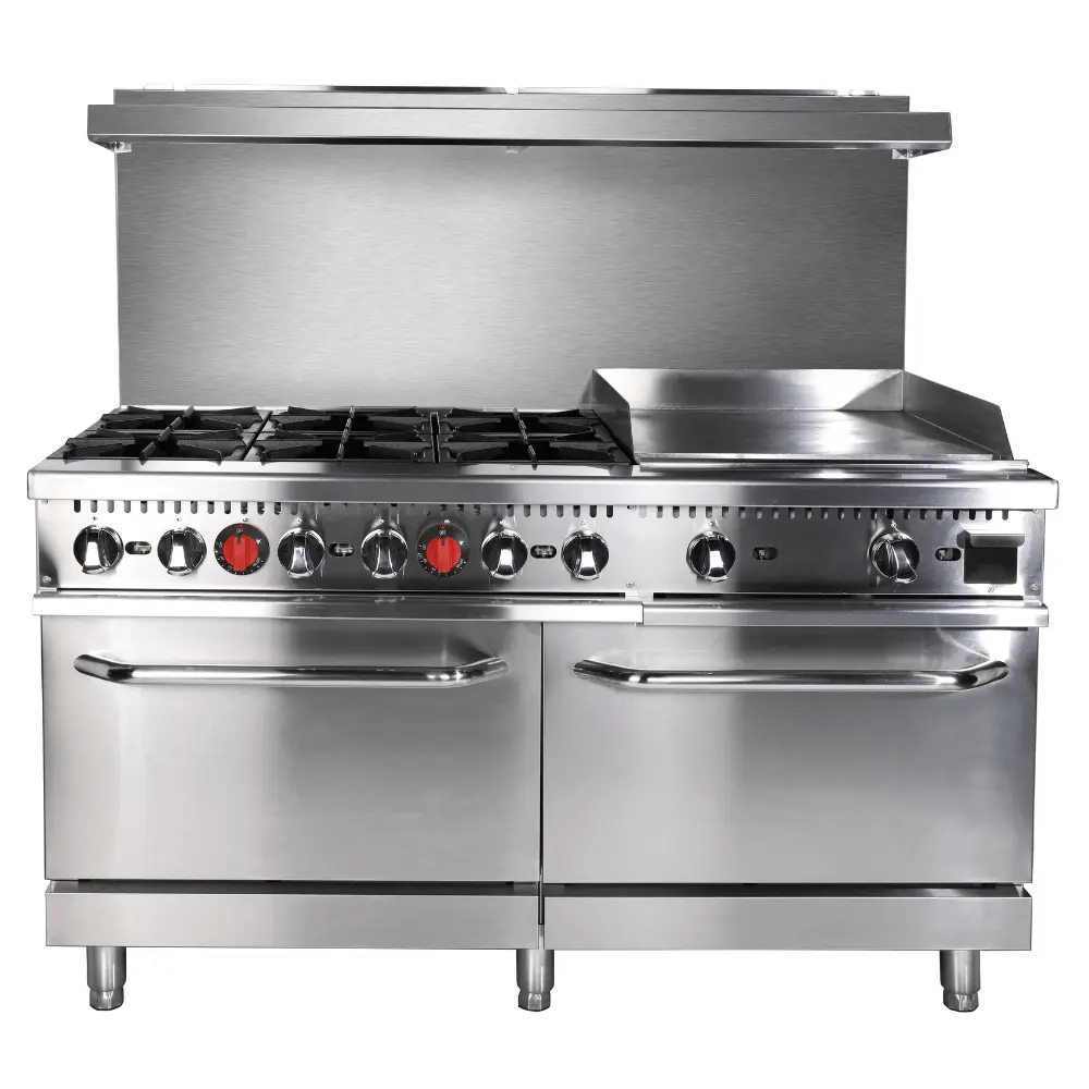 Mercator MR60NG24 60" 6 Burner Gas Range with 24" Griddle/Broiler & 2 Standard Ovens