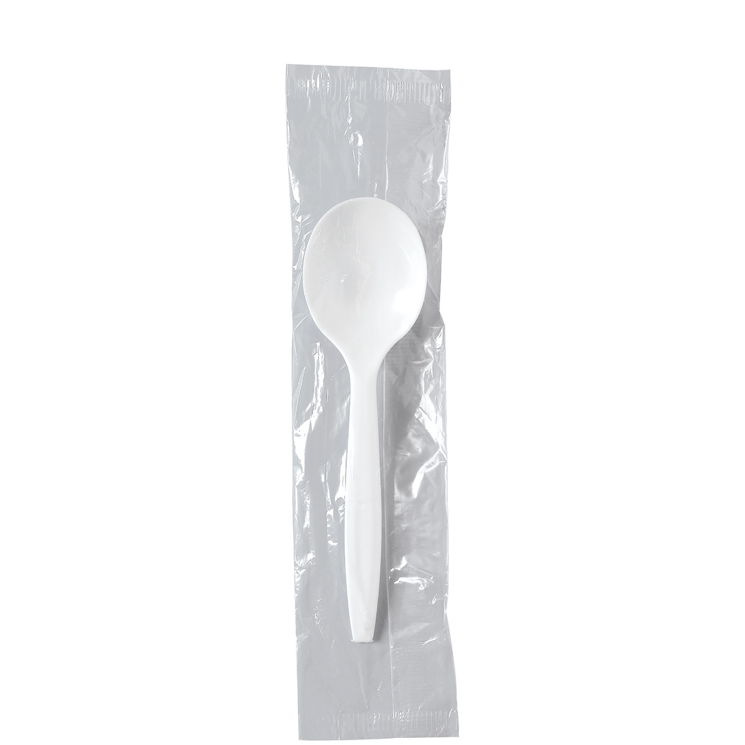 Medium Weight White Polystyrene Wrapped Soup Spoons 1000/Case