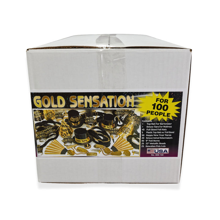 Party Time 806-100 (Gold) Sensation New Year's Eve Party Kit For 100
