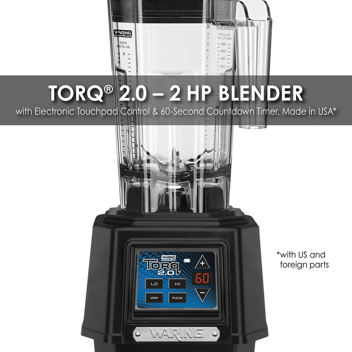 Waring TBB160 Torq 2.0 2 HP Blender with Electronic Touchpad Controls, 60-Second Countdown Timer Waring