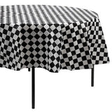 Table Mate 84 Inch Round Black White Checkered Plastic Table Cover